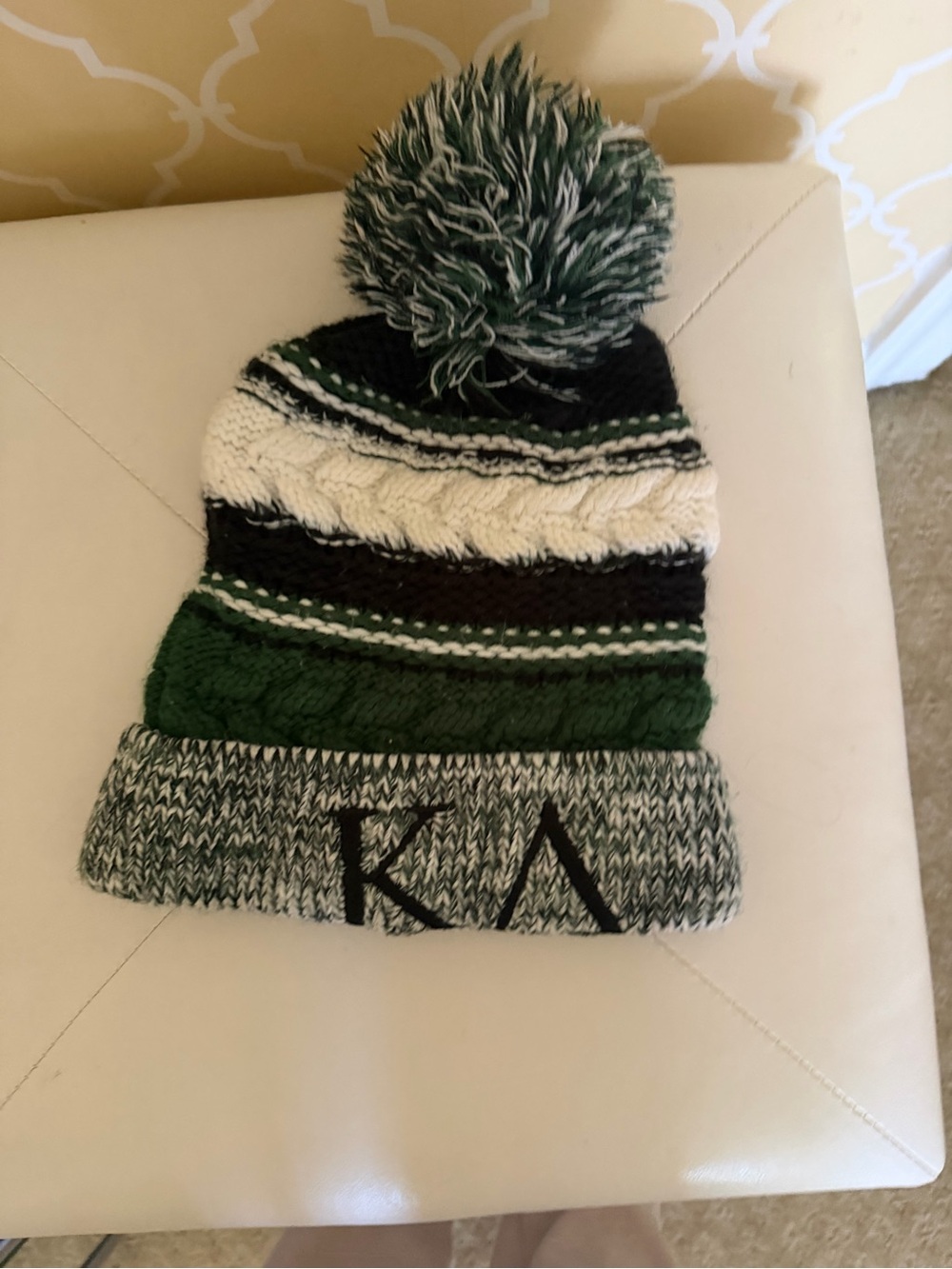 Kappa Delta Pom Beanie - Green & White Winter hat